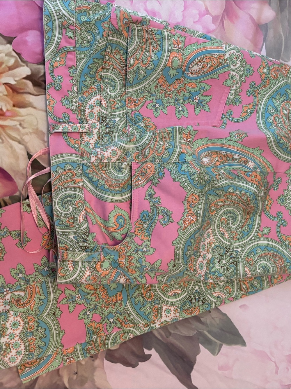 Ralph Lauren Pink Paisley Print Skirt with Green and Teal Accents